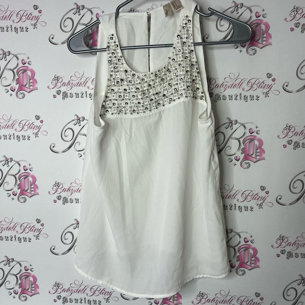 Forever 21 tank top beaded embroidered White Embellished Tank Top